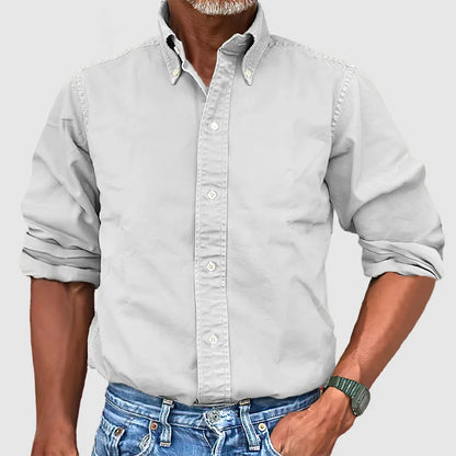 Men's Casual Long Sleeve Shirt – Vintage Wash Lightweight Button-Up