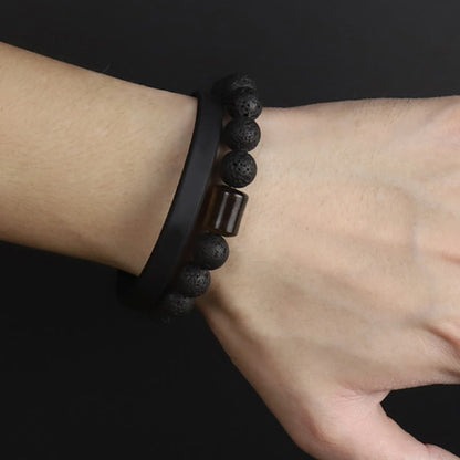 Healing Bracelet Lava Stone – Tiger's Eye and Ebony for Stress Relief