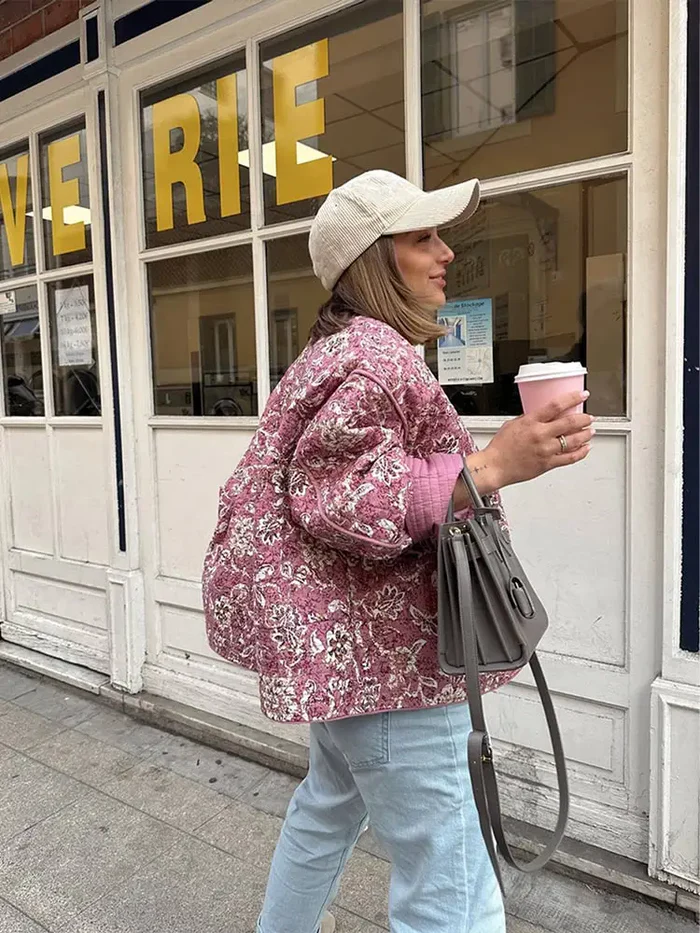 Floral Print Jacket Women – Quilted Floral Jacket with Soft Lining and Trendy Design