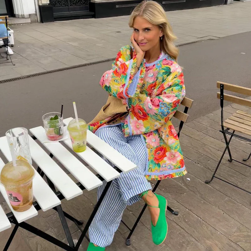 Floral Print Jacket Women – Quilted Floral Jacket with Soft Lining and Trendy Design